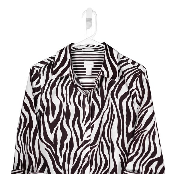 Chico's Women's Shirt Button Up Zebra Animal Print No Iron Blouse Top 1 US M/8 - Picture 4 of 8
